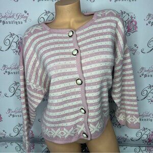 Equation cardigan vintage pink white Pearl buttons knitted stunning luxury top